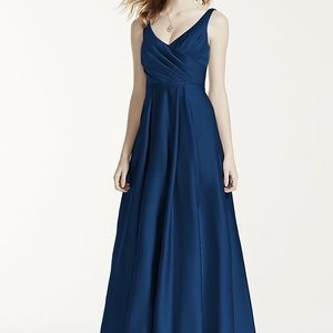 David’s bridal satin tank long ball gown blue